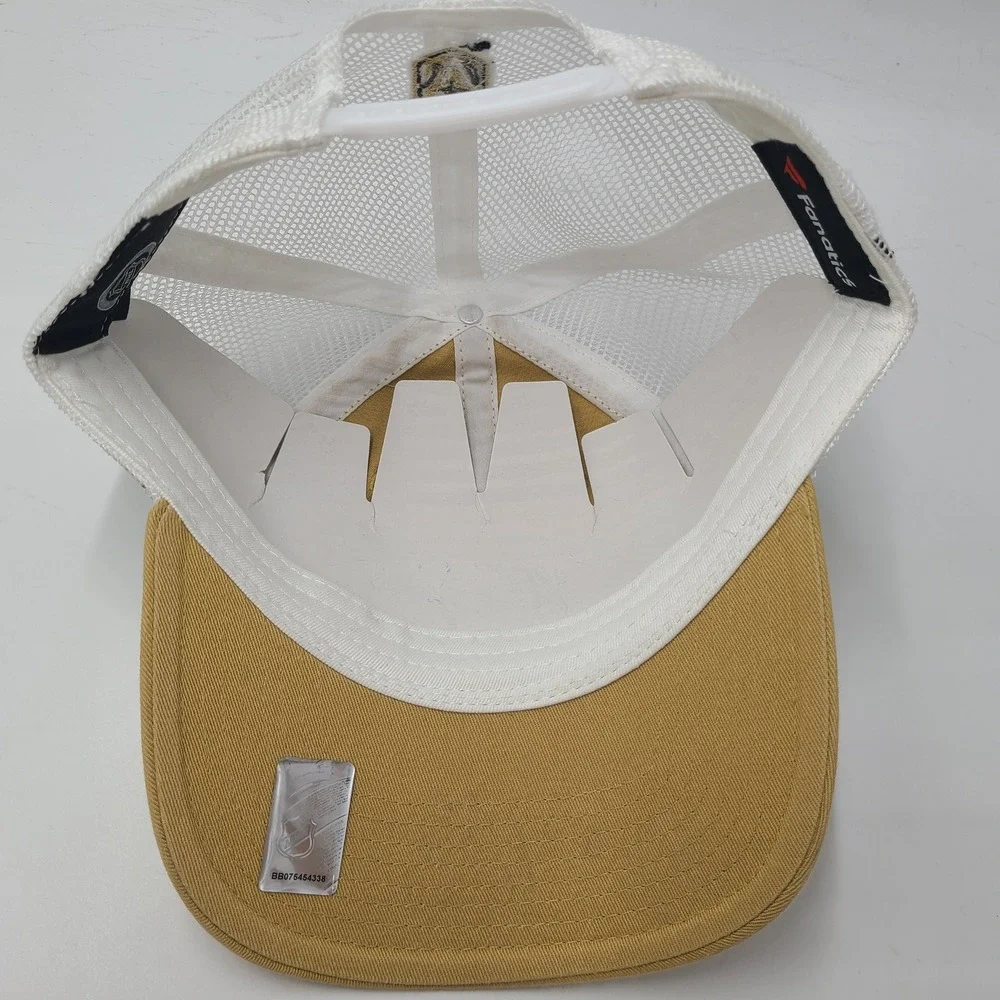 Vegas Golden Knights Hat Snapback Trucker Mesh Fanatics Gold White NHL Split Bar